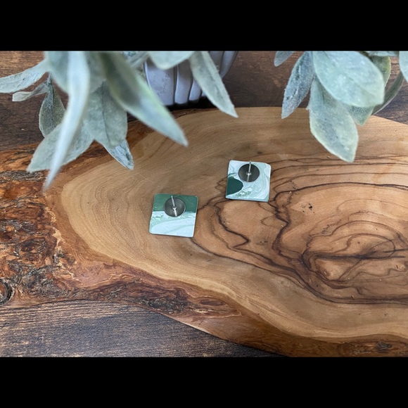 Handmade Clay Square Studs - Forest Greens Series - Picture 3 of 6
